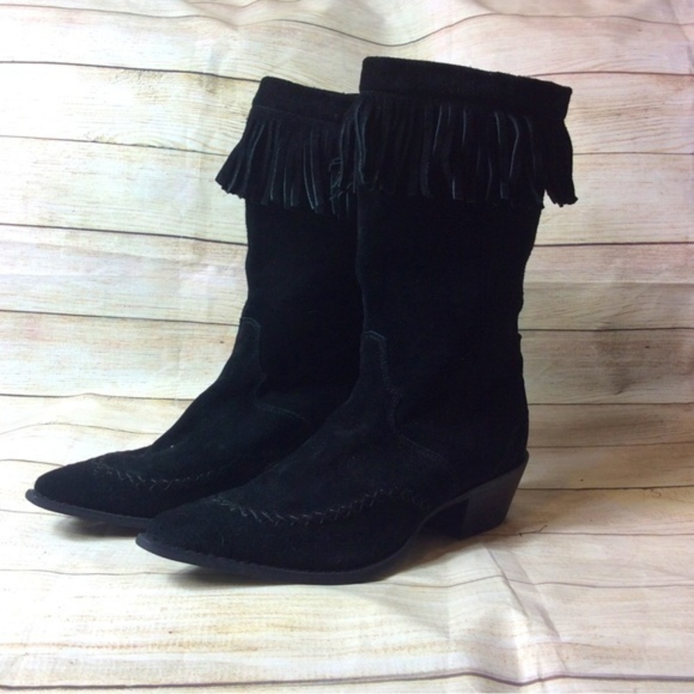 NWOT Durango Crush black fringe suede leather cowboy boots. Size 10